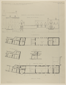 217524 Aanzicht en plattegronden van het Gouvernementsgebouw aan de Kromme Nieuwegracht (Paushuize) te Utrecht.